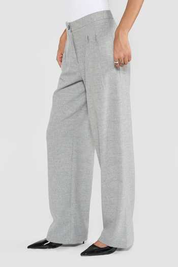 Perona_Grey Viscose, Polyester, Wool, Polyamide Raya Blend Pant _Online_at_Aza_Fashions