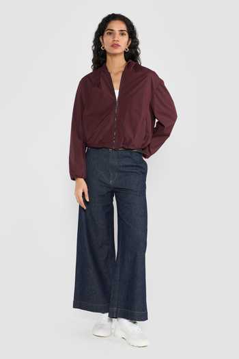 Perona_Wine Polyester, Polyurethane Geisha Hooded Jacket _Online_at_Aza_Fashions