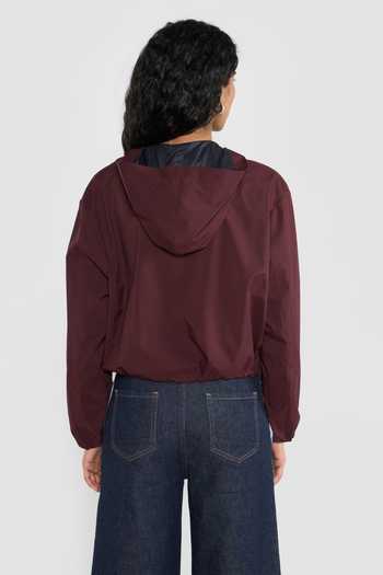 Shop_Perona_Wine Polyester, Polyurethane Geisha Hooded Jacket _at_Aza_Fashions