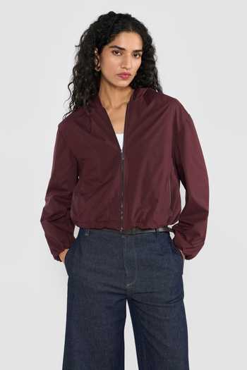 Buy_Perona_Wine Polyester, Polyurethane Geisha Hooded Jacket _at_Aza_Fashions