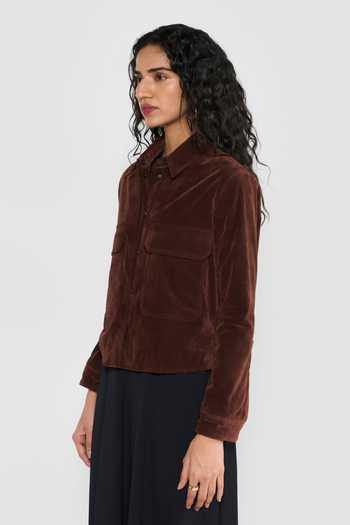 Buy_Perona_Rust Cotton, Polyester, Rayon, Polyurethane Kaylani Cropped Jacket _Online_at_Aza_Fashions
