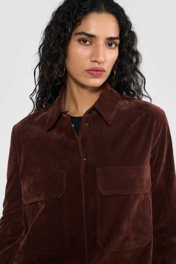 Shop_Perona_Rust Cotton, Polyester, Rayon, Polyurethane Kaylani Cropped Jacket _Online_at_Aza_Fashions