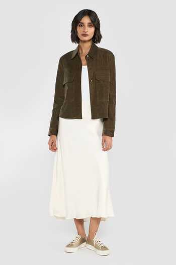 Perona_Brown Cotton, Polyester, Rayon, Polyurethane Kaylani Cropped Jacket _Online_at_Aza_Fashions