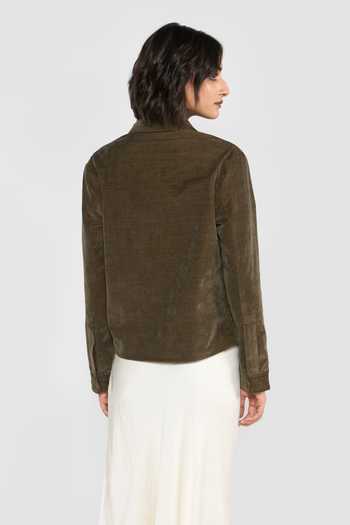 Shop_Perona_Brown Cotton, Polyester, Rayon, Polyurethane Kaylani Cropped Jacket _at_Aza_Fashions