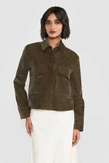 Buy_Perona_Brown Cotton, Polyester, Rayon, Polyurethane Kaylani Cropped Jacket _at_Aza_Fashions