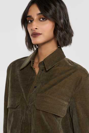 Shop_Perona_Brown Cotton, Polyester, Rayon, Polyurethane Kaylani Cropped Jacket _Online_at_Aza_Fashions