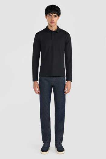 Perona_Black Polyester Mike Full Sleeve Collared T-shirt _Online_at_Aza_Fashions