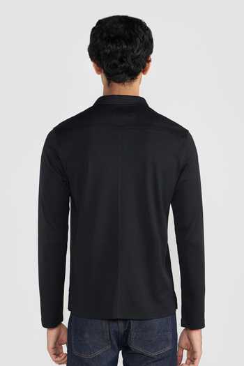 Shop_Perona_Black Polyester Mike Full Sleeve Collared T-shirt _at_Aza_Fashions