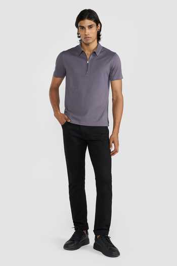 Perona_Grey Polyester Casper Polo Neck Zipper T-shirt _Online_at_Aza_Fashions