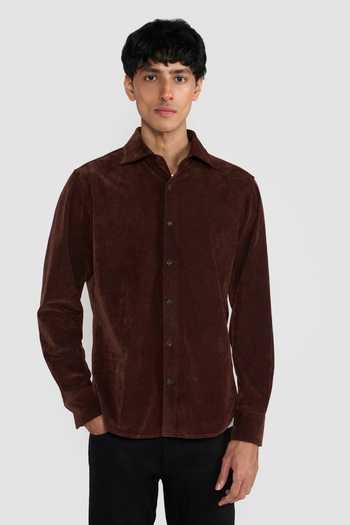 Buy_Perona_Maroon Cotton, Polyester, Rayon, Polyurethane Dominic Full Sleeve Shirt _at_Aza_Fashions
