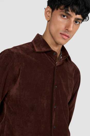 Buy_Perona_Maroon Cotton, Polyester, Rayon, Polyurethane Dominic Full Sleeve Shirt _Online_at_Aza_Fashions
