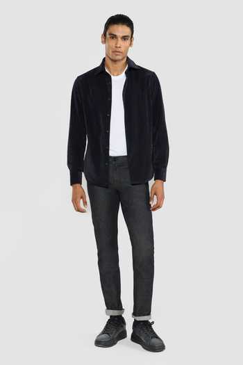 Perona_Navy Cotton, Polyester, Rayon, Polyurethane Dominic Full Sleeve Shirt _Online_at_Aza_Fashions