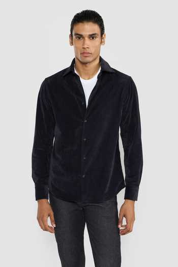 Buy_Perona_Navy Cotton, Polyester, Rayon, Polyurethane Dominic Full Sleeve Shirt _at_Aza_Fashions