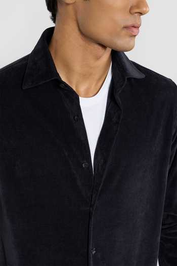 Shop_Perona_Navy Cotton, Polyester, Rayon, Polyurethane Dominic Full Sleeve Shirt _Online_at_Aza_Fashions