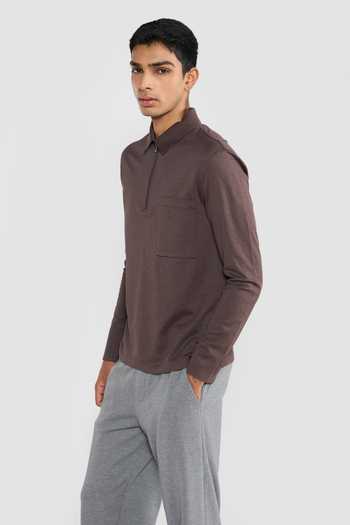 Perona_Brown Cotton, Polyester Tatsuko Polo T-shirt _Online_at_Aza_Fashions