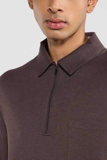 Shop_Perona_Brown Cotton, Polyester Tatsuko Polo T-shirt _Online_at_Aza_Fashions