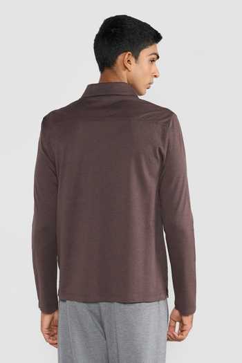 Shop_Perona_Brown Cotton, Polyester Tatsuko Polo T-shirt _at_Aza_Fashions