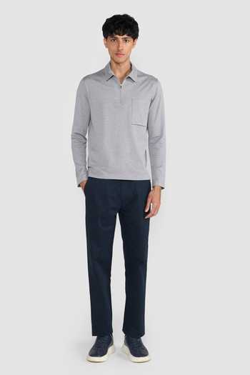 Perona_Grey Cotton Tatsuko Polo Long Sleeve T-shirt _Online_at_Aza_Fashions