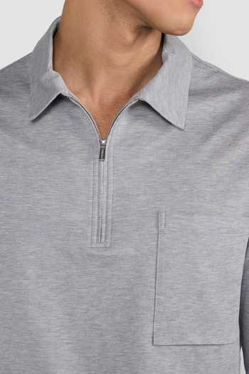 Shop_Perona_Grey Cotton Tatsuko Polo Long Sleeve T-shirt _Online_at_Aza_Fashions
