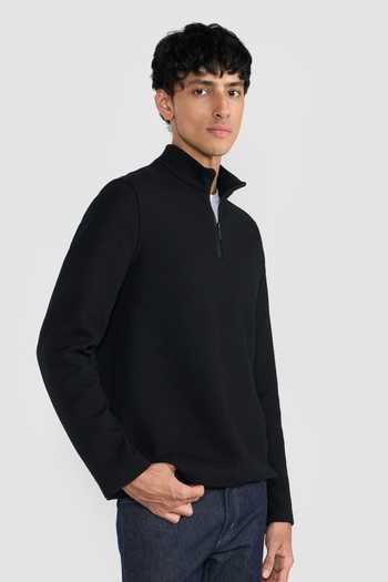Shop_Perona_Black Cotton, Wool, Nylon, Spandex Pete Wool-cotton Blend T-shirt _Online_at_Aza_Fashions