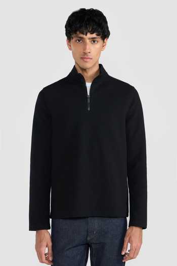 Buy_Perona_Black Cotton, Wool, Nylon, Spandex Pete Wool-cotton Blend T-shirt _at_Aza_Fashions