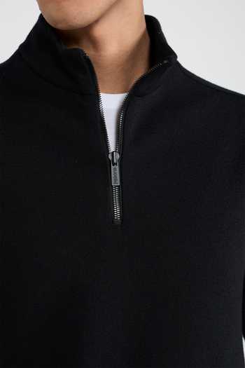 Perona_Black Cotton, Wool, Nylon, Spandex Pete Wool-cotton Blend T-shirt _at_Aza_Fashions