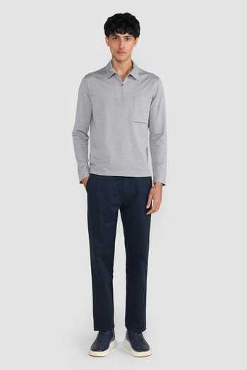 Buy_Perona_Navy Cotton, Spandex Marcos Straight Pant _at_Aza_Fashions
