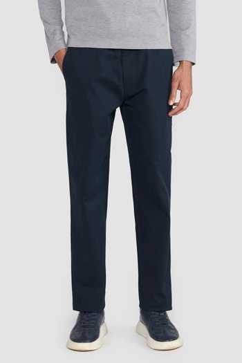 Shop_Perona_Navy Cotton, Spandex Marcos Straight Pant _at_Aza_Fashions