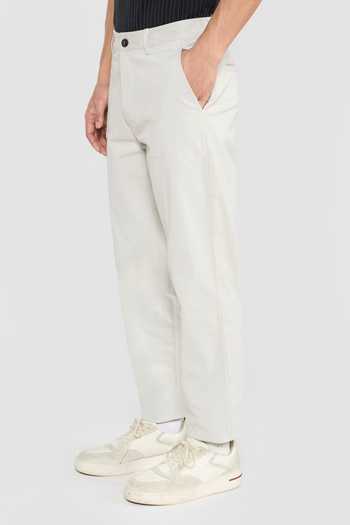 Perona_Grey Cotton, Spandex Marcos Straight Pant _Online_at_Aza_Fashions
