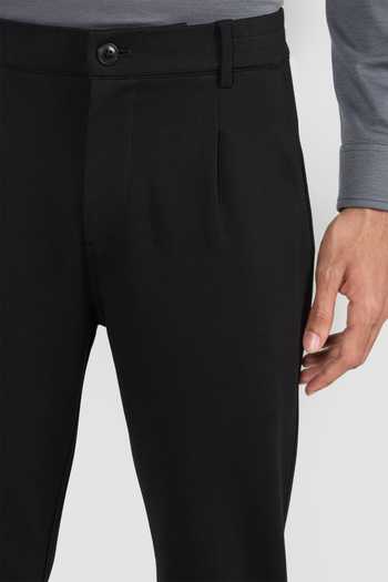 Buy_Perona_Black Polyester, Rayon, Polyamide, Polyurethane Larry Plain Pant _Online_at_Aza_Fashions