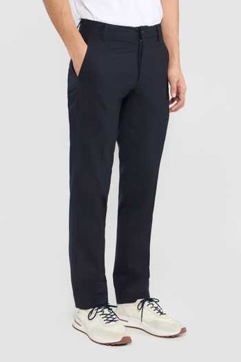 Perona_Navy Polyester, Wool Joseph Blend Pant _Online_at_Aza_Fashions