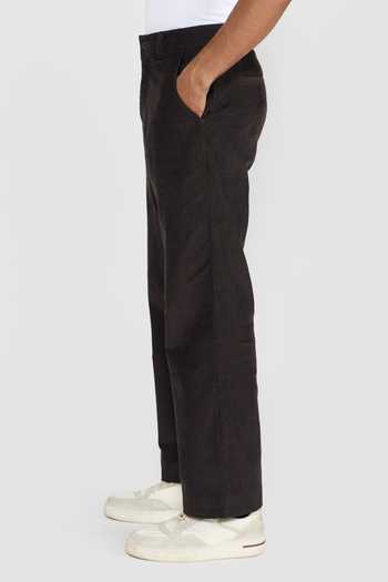 Perona_Brown Cotton Carson Straight Pant _Online_at_Aza_Fashions