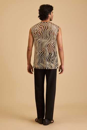 Shop_Siddartha Tytler_Black Net Sequins, Pearls, Chains Baguette Embroidered T-shirt _at_Aza_Fashions