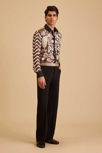 Siddartha Tytler_Black Net Embroidery Peacock Shirt _Online_at_Aza_Fashions