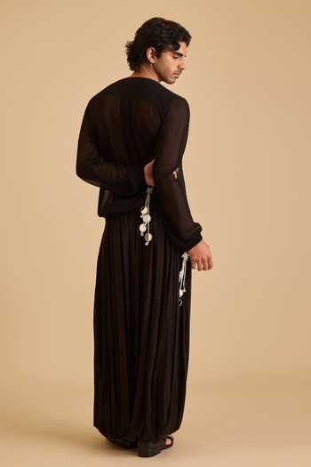 Shop_Siddartha Tytler_Black Rayon Draped Dhoti Pant _at_Aza_Fashions