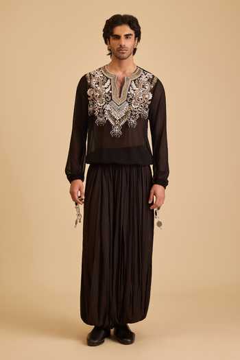 Buy_Siddartha Tytler_Black Rayon Draped Dhoti Pant _at_Aza_Fashions