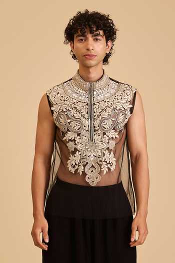 Buy_Siddartha Tytler_Black Net Embroidery Sheer T-shirt _at_Aza_Fashions
