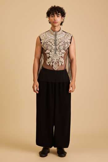 Siddartha Tytler_Black Net Embroidery Sheer T-shirt _Online_at_Aza_Fashions
