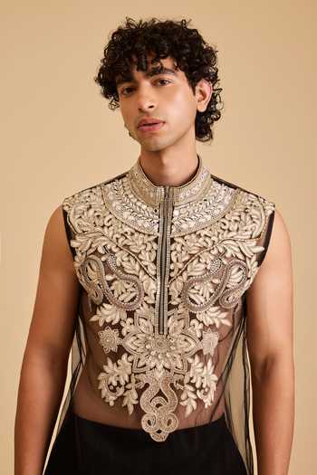 Buy_Siddartha Tytler_Black Net Embroidery Sheer T-shirt _Online_at_Aza_Fashions