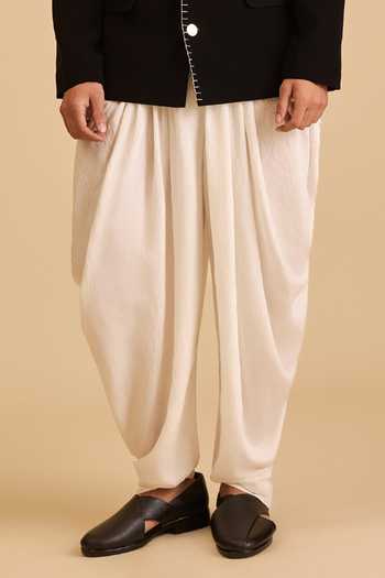 Siddartha Tytler_Ivory Rayon French Draped Pant _Online_at_Aza_Fashions