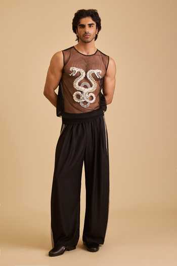 Buy_Siddartha Tytler_Black Microfiber Crystals, Metallic Thread Embellished Pant _at_Aza_Fashions