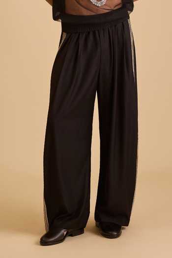 Siddartha Tytler_Black Microfiber Crystals, Metallic Thread Embellished Pant _Online_at_Aza_Fashions