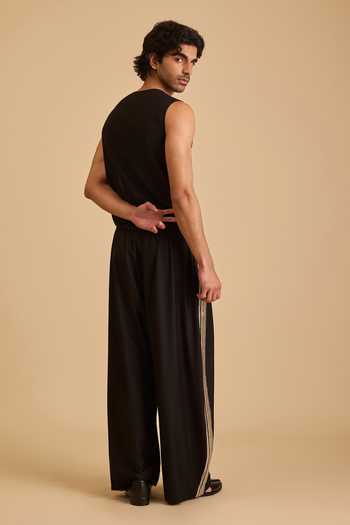 Shop_Siddartha Tytler_Black Microfiber Crystals, Metallic Thread Embellished Pant _at_Aza_Fashions