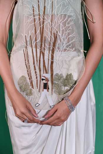 Vedangi Agarwal_Green Organza, Satin, Georgette Embroidery Halter Neck Top And Skirt Set _Online_at_Aza_Fashions