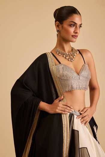Buy_Siddartha Tytler_Beige Dupion Crystals Sweetheart Neck Geometric Pattern Bustier _at_Aza_Fashions