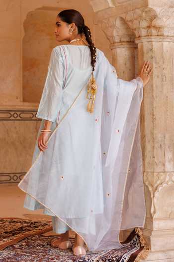 Shop_Bannhi By Priyanka Rathore_Blue Chanderi Embroidery, Gota Patti Kurta Set _at_Aza_Fashions