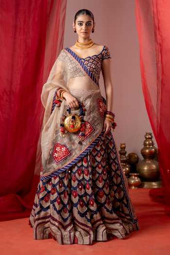 Buy_Baise Gaba_Multi Color Satin, Linen, Organza Embroidery Square Kalshi Scallop Lehenga Set _at_Aza_Fashions