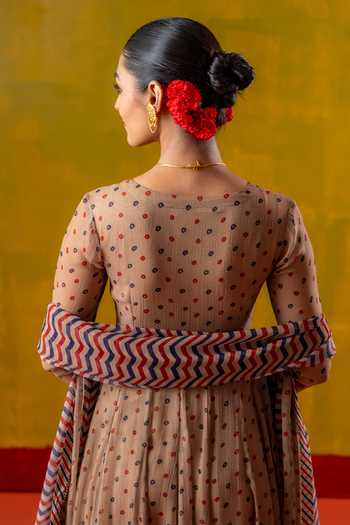 Shop_BAISE GABA_Beige Chiffon, Muslin Embroidery, Printed Square Neck Heena Anarkali Set _Online_at_Aza_Fashions