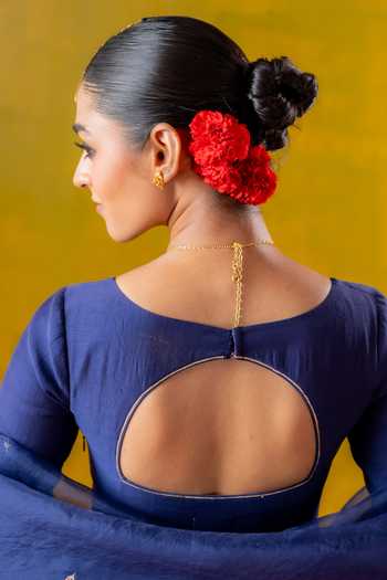 Buy_Baise Gaba_Blue Chanderi, Muslin, Organza Embroidery V-neck Jhanak Anarkali Set 