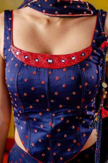 Baise Gaba_Blue Chiffon, Organza, Satin Mirrors, Gulshan Printed Corset Sharara Set _Online